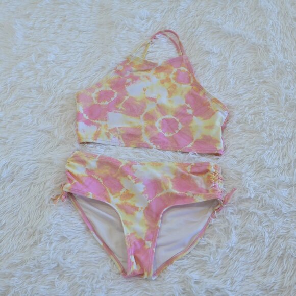 Old Navy Girls Two Piece Bathing Suit Yellow And Pink Tie Dye Size L - Picture 1 of 4